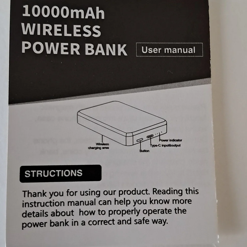 10,000 Milliamp Wireless Power Bank White Type C Input NIB